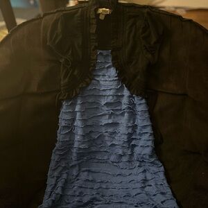 Blue Ruffled Dress with Black Shrug